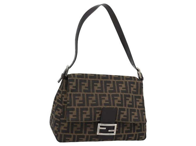 FENDI Zucca Canvas Mamma Baguette Shoulder Bag Brown Silver