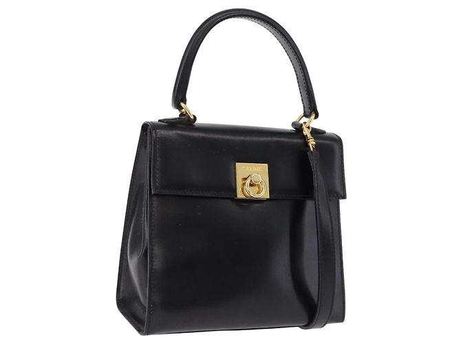 Céline CELINE Bolsa de mão em couro 2way Preta Ouro