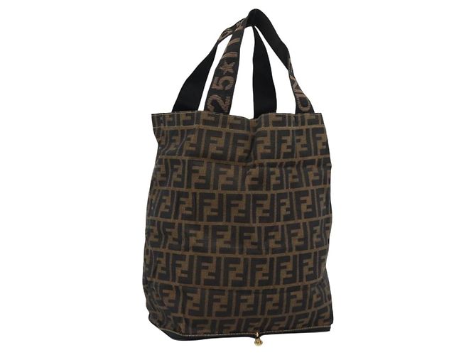 FENDI Zucca Canvas Hand Bag Black Brown