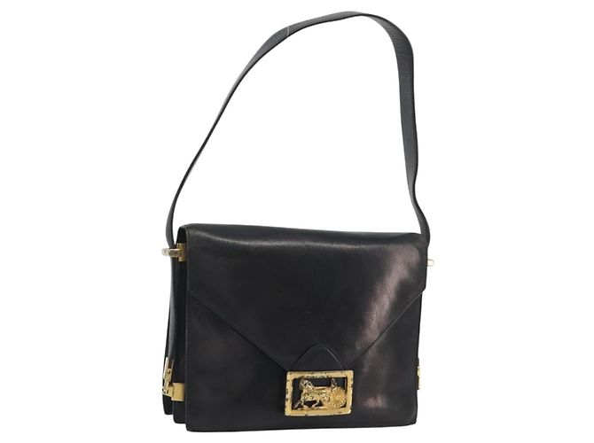 Céline CELINE Bolsa de ombro em couro preto e dourado