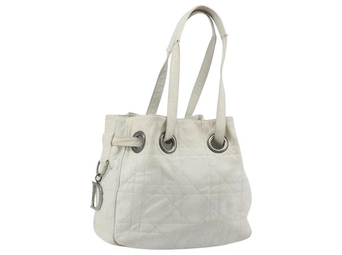 Christian Dior Canage Tote Bag Leather White Silver