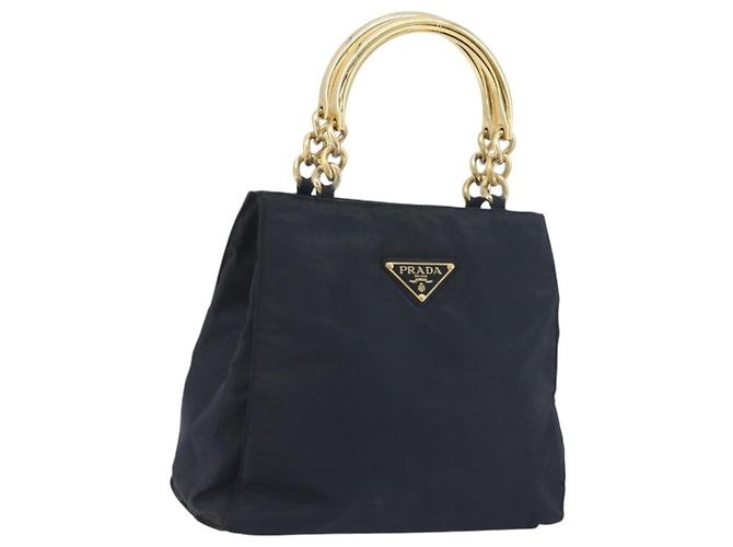 PRADA Bolsa de mão com corrente Nylon Navy Gold