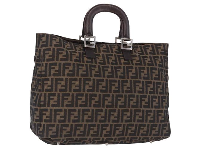 FENDI Zucca Canvas Hand Bag Brown Silver