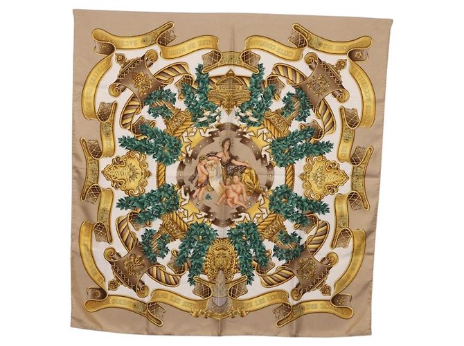 Hermès HERMES Carre 90 Scarf  DANS LES ESPRITS  Silk Beige