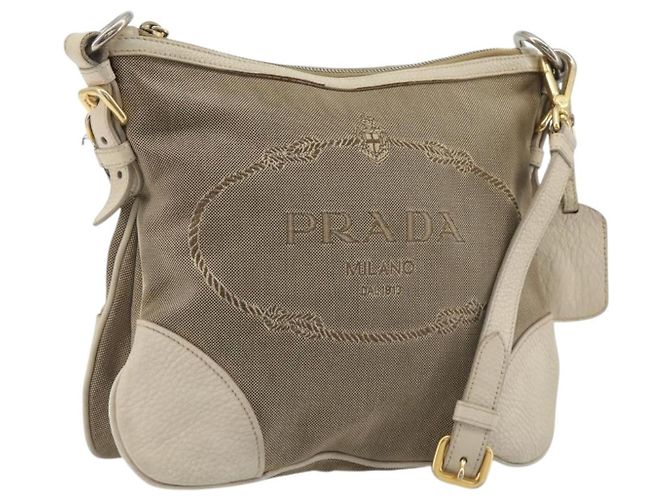 PRADA Shoulder Bag Canvas Beige Gold