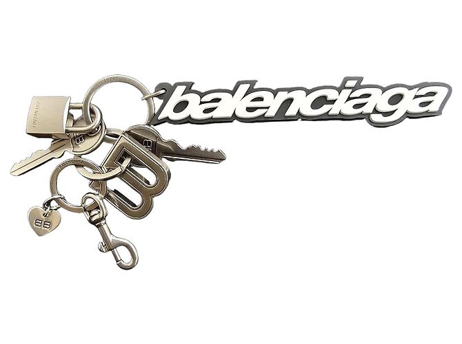 Balenciaga Kit Keychain Black White Silver hardware