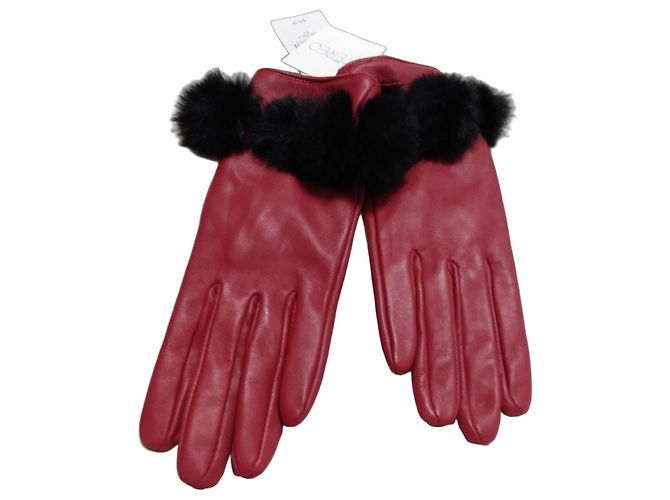 Autre Marque Guanti in pelle rossa e pelliccia nera Etéreo Nero Rosso