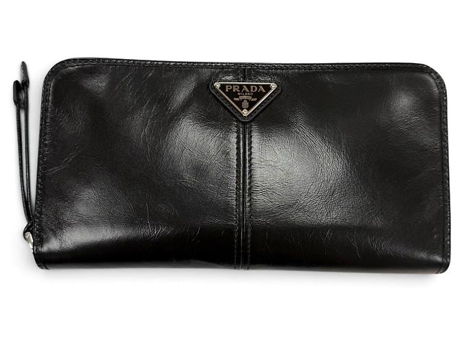 Prada Black Leather Bi-Fold Long Wallet