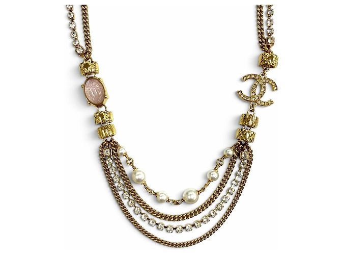 Chanel C24P Coco Mark Halskette mit Öko-Perlen und Crushed-Logo Pink Weiß Golden