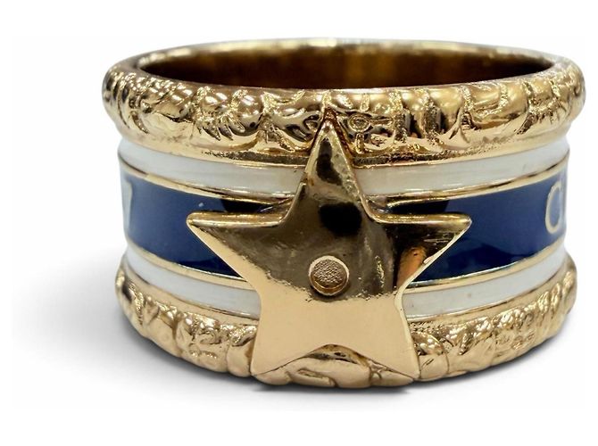 Christian Dior DIOR Ring mit Metall-Stern-Logo Weiß Golden Marineblau