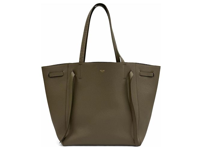 Céline Celine 18902 Cabas Phantom Small Taupe Logo Leather Tote Bag