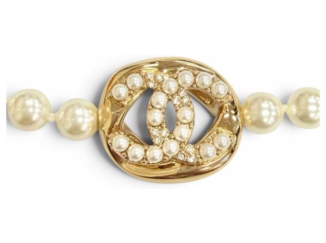 Colar Choker Chanel Coco Mark de Pérolas Dourado