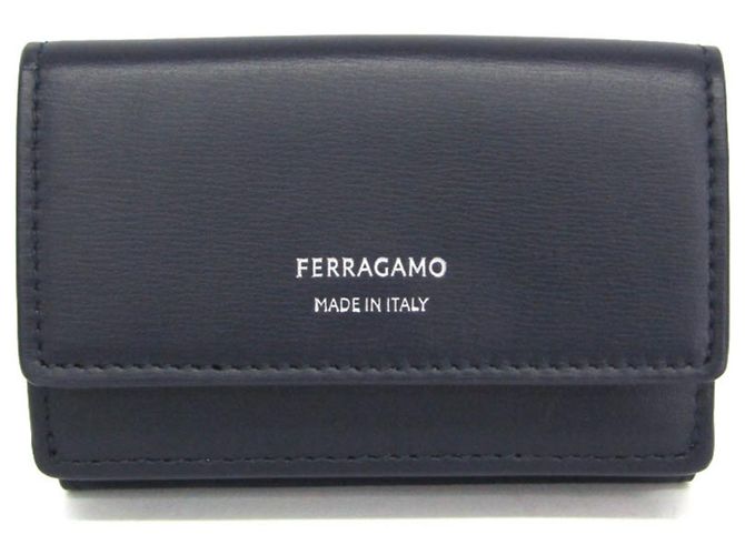 Salvatore Ferragamo Tri-Fold Leather Wallet Navy blue