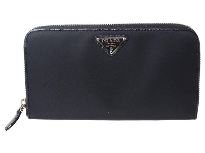 Prada Round Long Wallet in Black Nylon