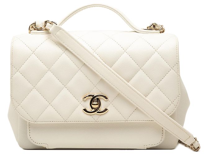 Chanel White Medium Quilted Caviar Business Affinity Top Handle Flap Branco