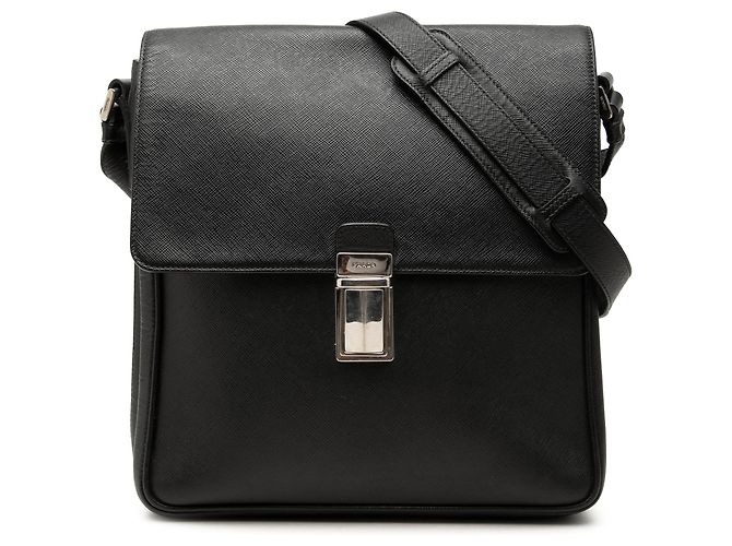 Prada Black Saffiano Buckle Messenger Bag