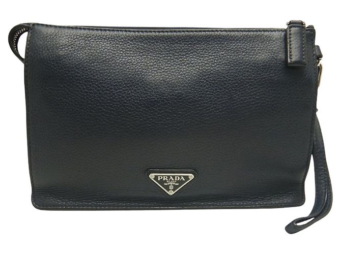 Clutch da polso Prada Blue Vitello City Blu navy