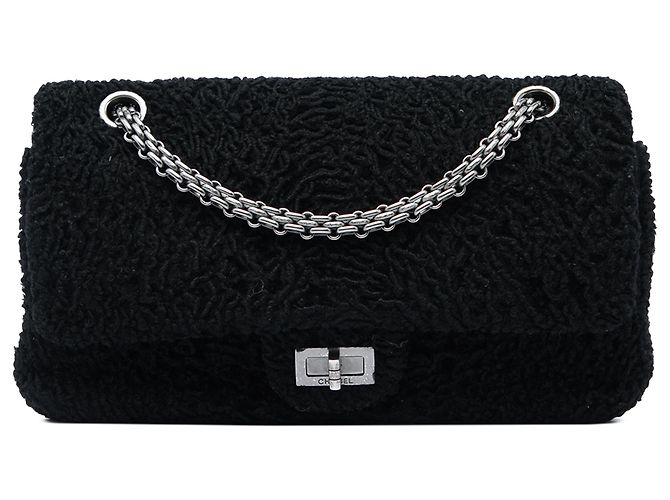 Chanel Black Boucle Wool Reissue 2.55 Double Flap 225 Nero