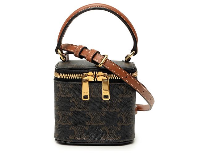 Céline Celine Mini Triomphe Vanity Case aus beschichtetem Canvas in Braun Dunkelbraun