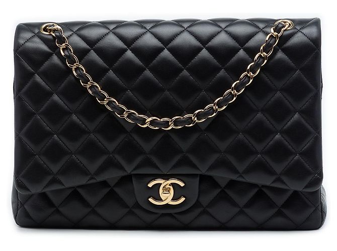 Chanel Black Maxi Classic Lambskin Double Flap Noir