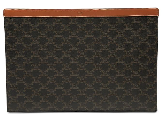 Céline Clutch Celine Brown Triomphe Coated Canvas Marrone Marrone scuro