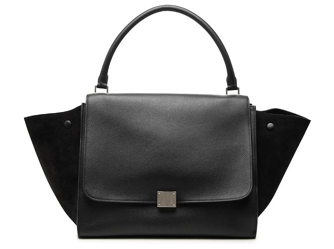 16 Céline Borsa Trapeze Celine in pelle di vitello drummed e camoscio nero Large