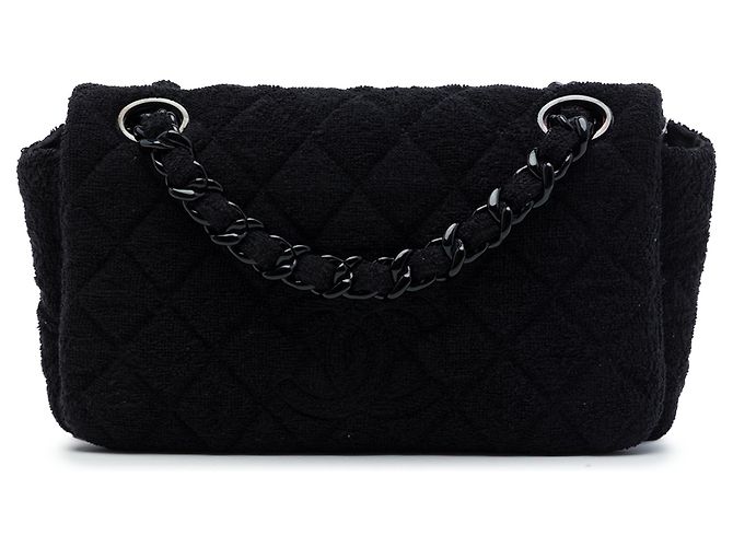 Chanel Black CC Quilted Terry Cloth Flap Nero