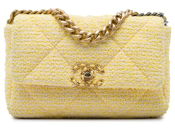 Chanel Yellow Medium Tweed 19 Flap Gelb