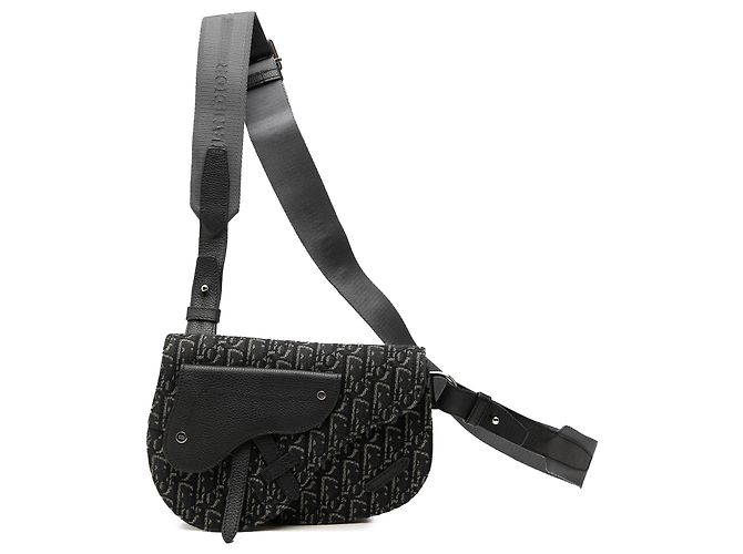 Borsa a tracolla Saddle Dior in tela Oblique nera Nero