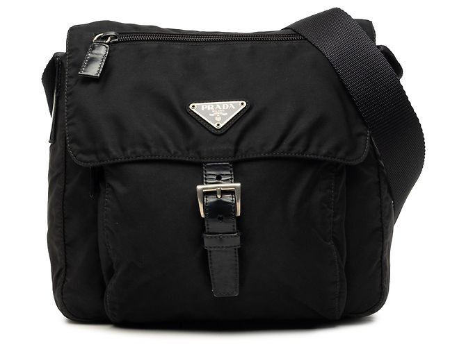 Bolsa Messenger Prada em Tessuto preta com fivela e zíper