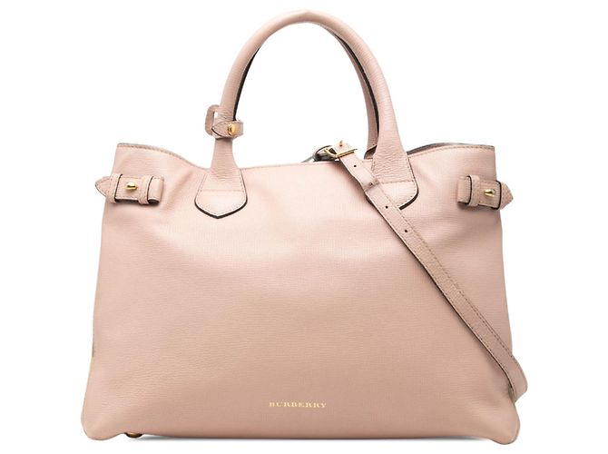 Bolsa Satchel Banner Burberry em couro rosa Medium e House Check