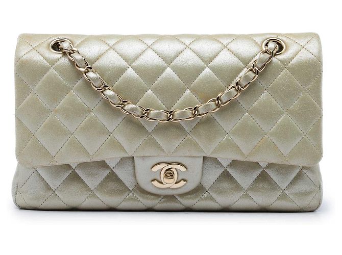Chanel Gold Medium Classic Iridescent Lambskin Double Flap Doré