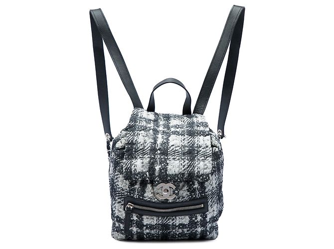 Chanel Black CC Nylon Tweed Printed Backpack