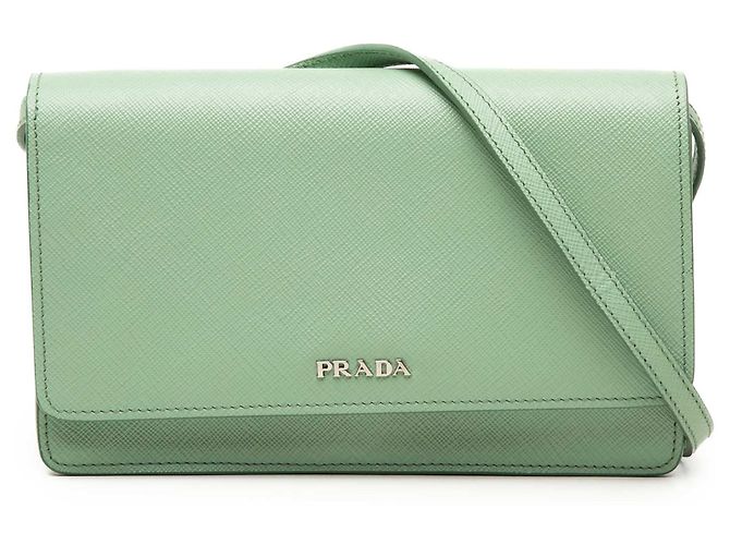 Prada Green Saffiano Wallet on Strap Light green