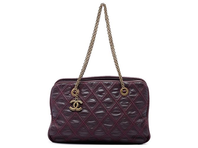 Borsa a tracolla Chanel Red CC Quilted Calfskin Triptych Rosso Bordò