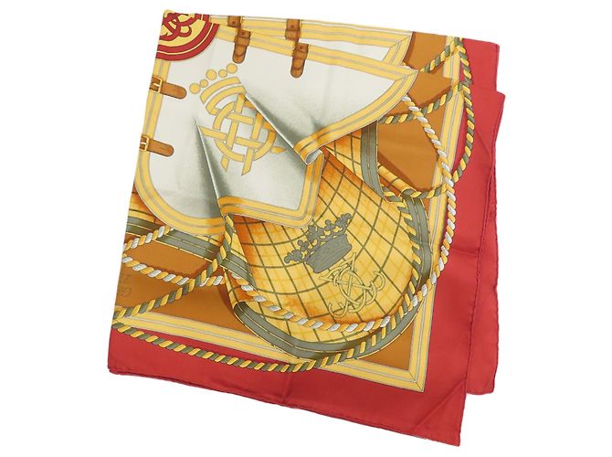 Hermès Carré 90 Seidentuch Braun Rot