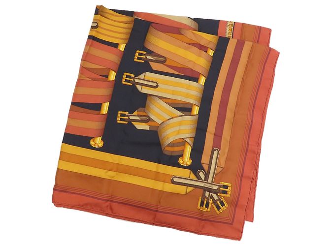 Hermès Carré 90 Lenço Cinto Suspensório Cachecol Marrom