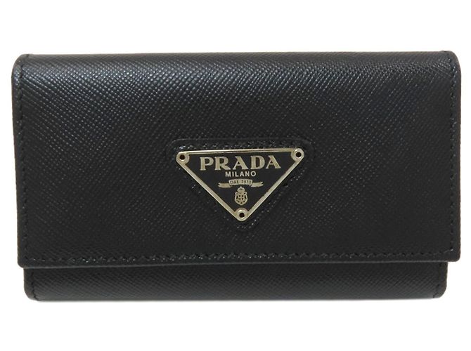 Prada Saffiano Leather Key Case Black