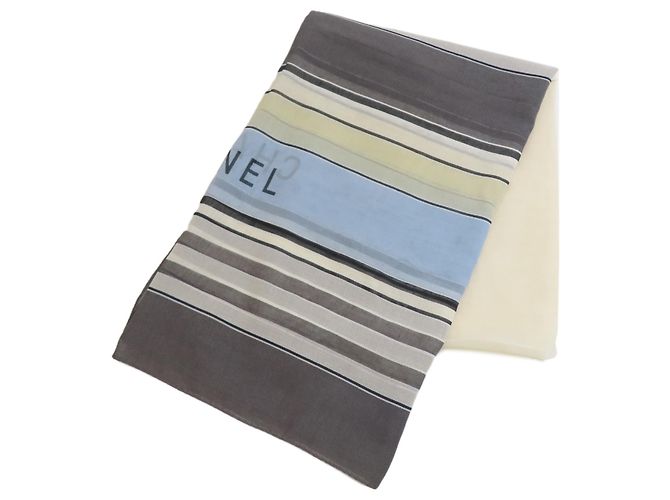 Grande Sciarpa Stola Estiva Chanel Marrone Bianco Blu