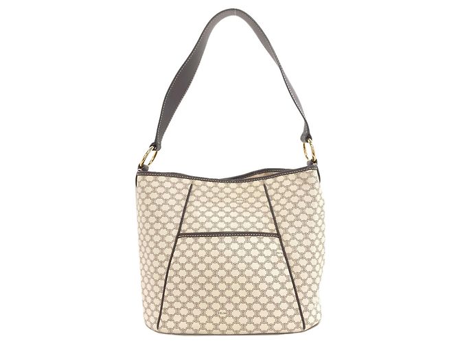 Céline Celine Schultertasche mit Macadam-Muster Weiß Dunkelbraun