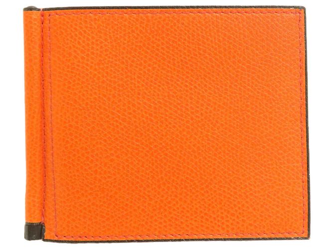 Valextra Leather Money Clip Bi-fold Wallet Orange