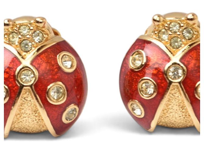 Christian Dior Strass-Marienkäfer-Ohrringe Rot