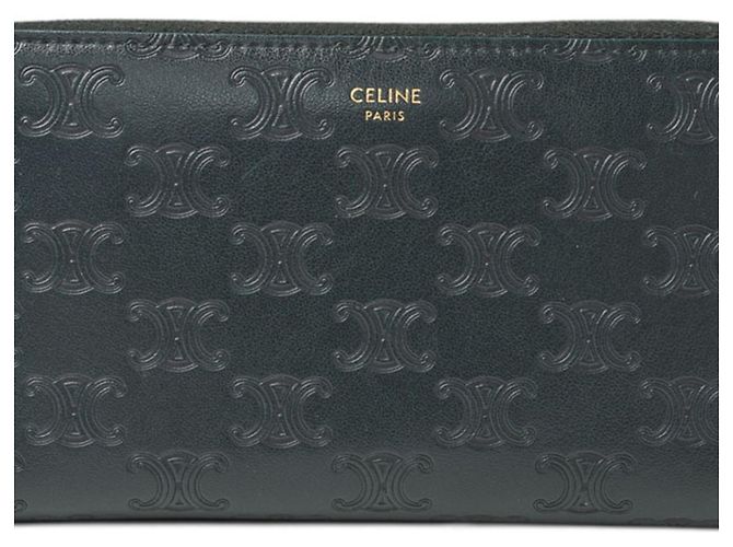 Céline Celine Green Triomphe Embossed Coin Purse