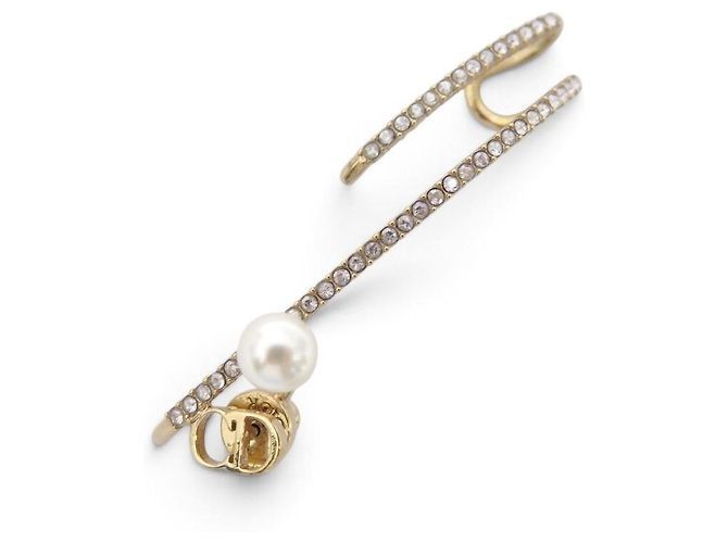 NEUER EINZELNER DIOR CD OHRRING PERLE STRASS GOLDFARBENES METALL Golden