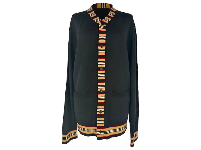 Burberry Cardigan mit House Check-Besatz aus schwarzer Wolle