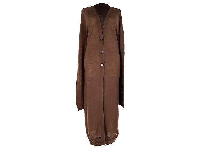 Jil Sander Long Button-Front Cardigan in Brown Wool
