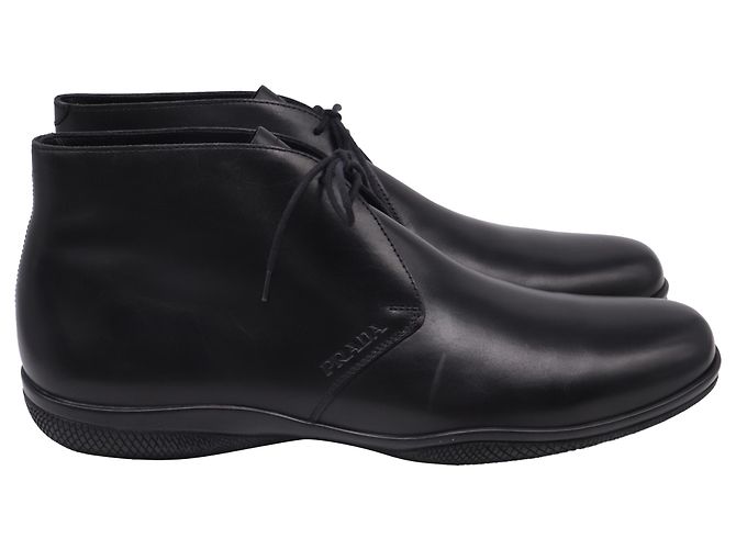 Prada Toblach Leather Chukka Boots in Black Leather