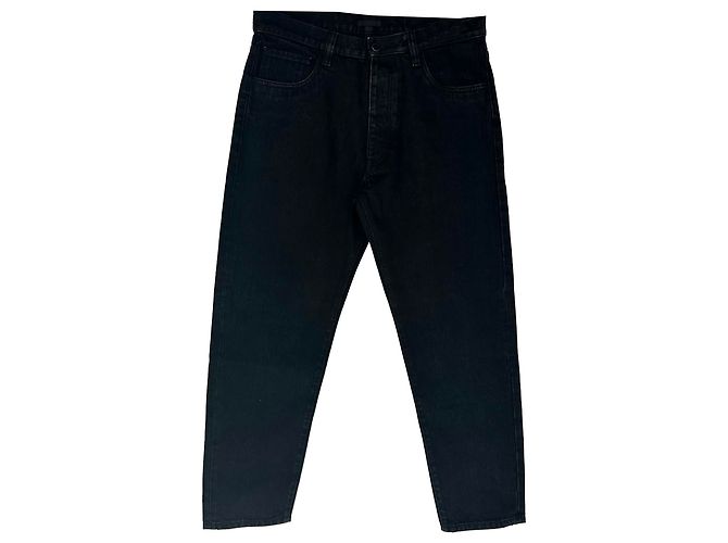 Jeans a gamba dritta in cotone nero con placca logo Prada