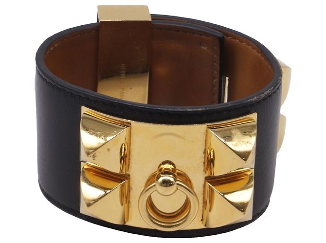 Bracciale Hermès Collier De Chien in pelle di vitello nera Nero