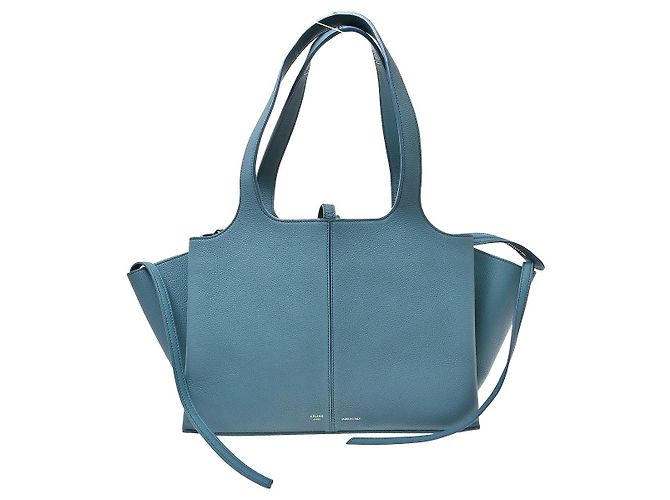 Céline Celine Tri-Fold Grained Calfskin Medium Blu
